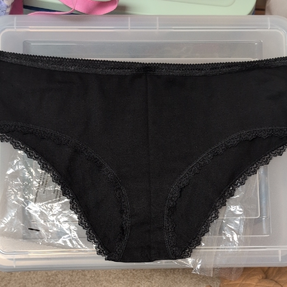 New Pact Organic Black Lace Trim Cheeky Hipster Panties
